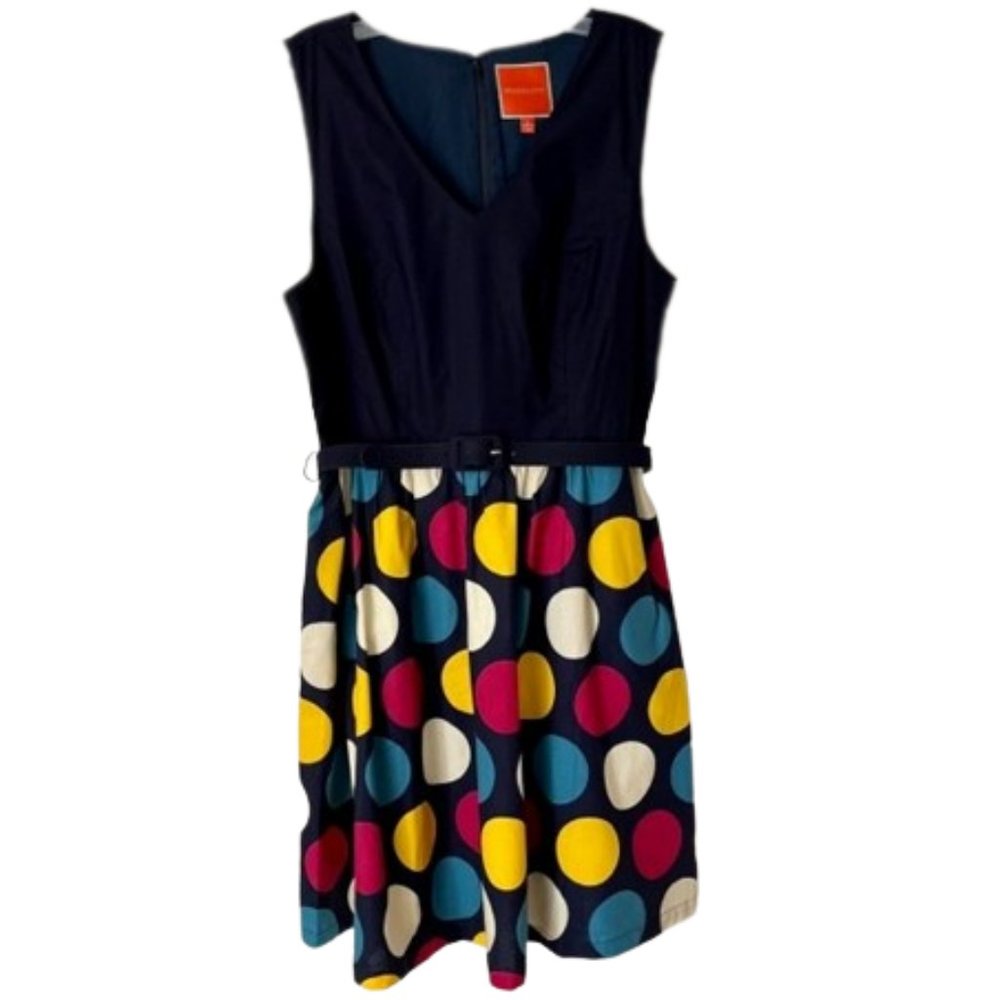 ModCloth Retro Navy Circles Swing Dress 100% Cotton - L